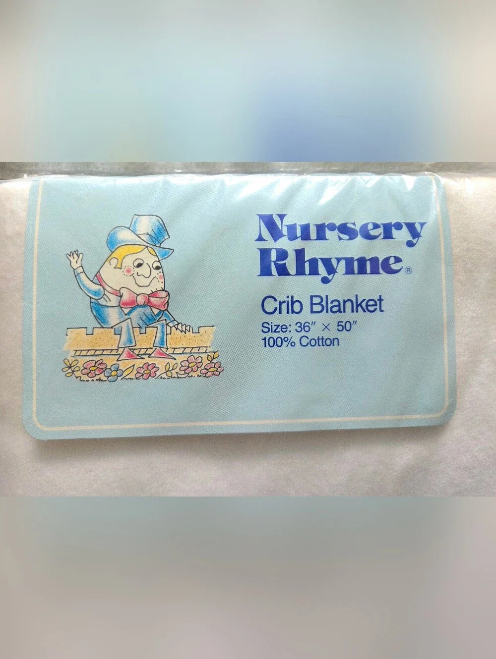 Vintage Crib Blanket Cotton Satin Trim Nursery Rhyme 36 X 50